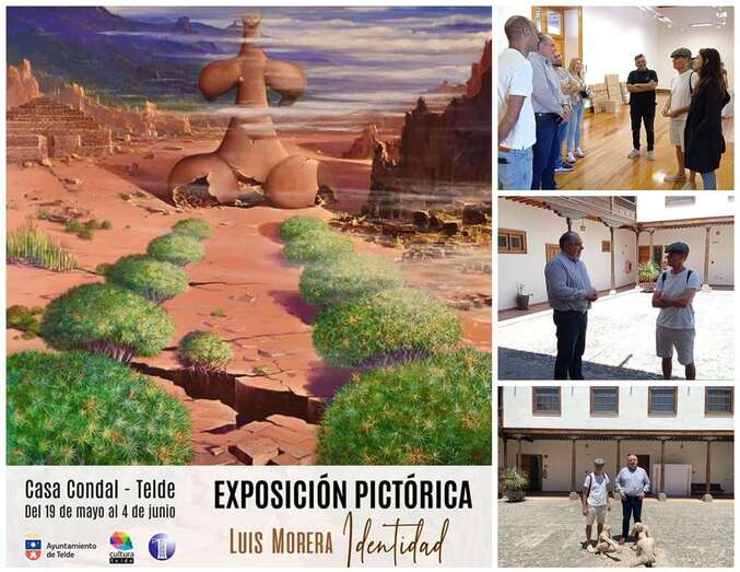 Cartel de la exposición e imágenes de la visita de Morera a la Casa Condal de Telde/TA.